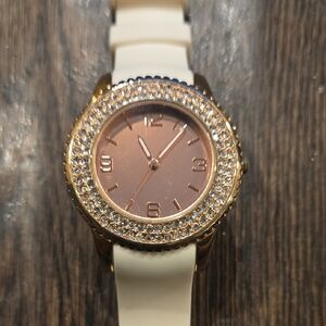 Rose Gold and White Watch with Crystal Bezel